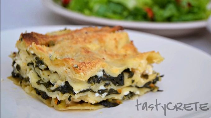 Lasagna with spinach and xynomizithra or feta cheese